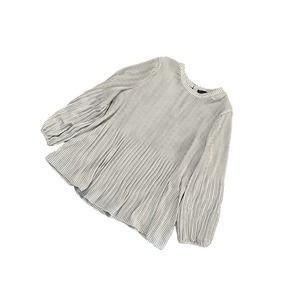 ADRIANNA PAPELL Women's L, Georgette Pleated Ivory/ Black Mini Polka Dot Blouse